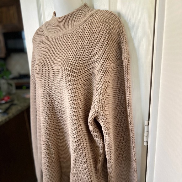 PJ Paul Mock Neck Sweater Wallfle Cable Knit - Picture 3 of 7